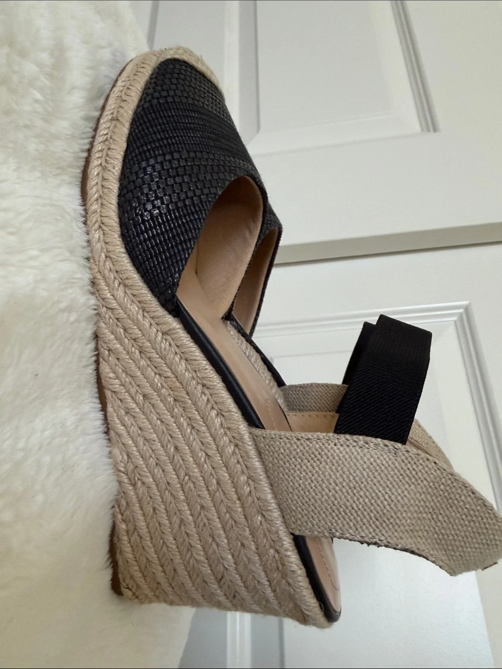 Lauren Ralph Lauren Black Woven Espadrille Wedge Sandals